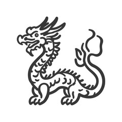 Hand drawn illustration of a black and white Chinese dragon
