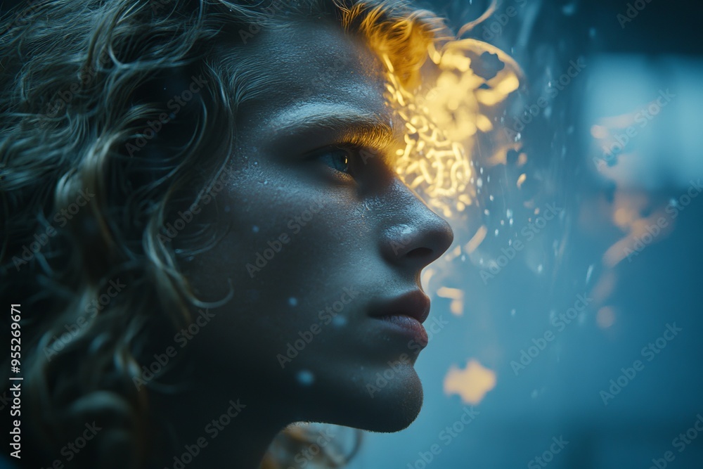 Poster cortical function diffusion tensor imaging profile of a woman with golden puzzle pieces merging into