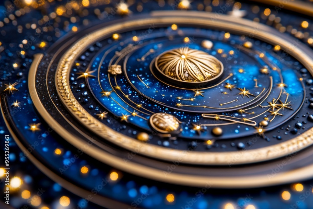 Wall mural zodiac signs in a cosmic tapestry, captured in an artwork where the zodiac signs are woven into a ta