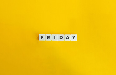 Friday Word. Text on Block Letter Tiles on Yellow Background. Minimalist Aesthetics.