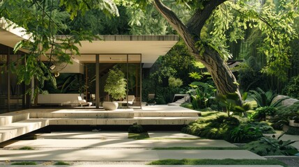 A house with a large tree in front of it