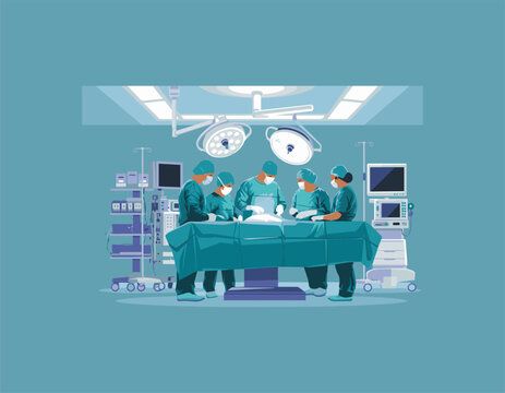 Vector medical concept surgeons in operation theater, team doctors in the operating room with the patient