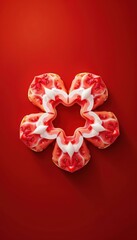 A stunning floral arrangement made of sweet pastries topped with cream and strawberry sauce, perfect for dessert menus or culinary promotions.