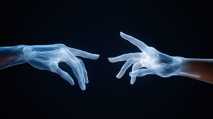 Fototapeta premium A captivating image of two outstretched hands, symbolizing connection, communication, and artistic expression against a dark background.