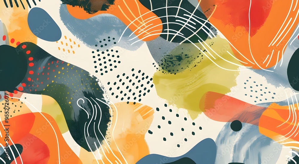 Aufkleber abstract flat vector illustration with colorful shapes and patterns, dots lines waves.