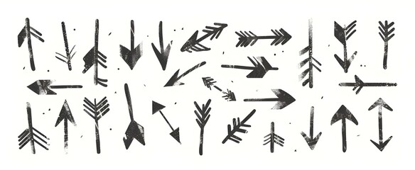 Black hand drawn arrows on a white background in different angles and emotions.