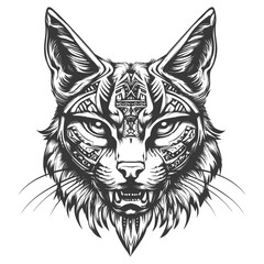 Fototapeta premium A Detailed Black and White Illustration of a Ferocious Geometric Cat Head