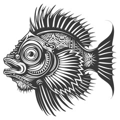 Obraz premium Tribal Fish with Geometric Pattern and Sharp Fins