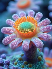 Fototapeta premium 3D rendering of a close-up view of a vibrant, otherworldly flower with intricate patterns on petals