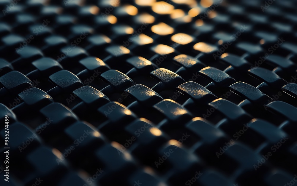 Poster close-up of textured black material with subtle light reflections, creating an intriguing visual pat