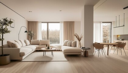 Fototapeta premium A simple living room with clean lines and neutral colors