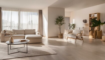 Fototapeta premium A simple living room with clean lines and neutral colors