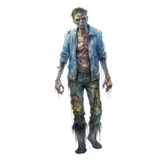 Fototapeta premium A Decomposing Zombie in Blue Shirt and Jeans