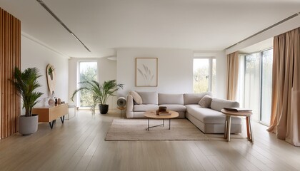 Fototapeta premium A simple living room with clean lines and neutral colors