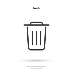 Flat trash, delete, recycle, cleaning, clean, erase, cross vector icon, symbol, sign, emblem, button, push button on white background for UI UX, website, mobile app.