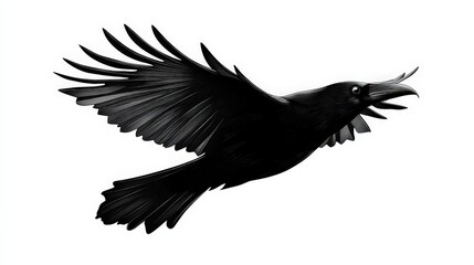 Obraz premium minimalist black ink illustration of a raven with its wings spread wide, showcasing bold contrasts and the grace of this enigmatic bird in flight.