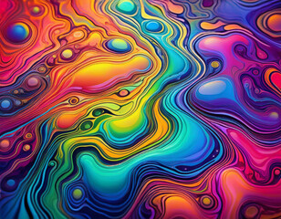 Obraz premium Iridescent Oil Slick Abstract Shiny Fluid Texture with Colorful Reflective Liquid Background Design
