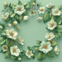 Obraz premium A white flower wreath with green leaves and white flowers