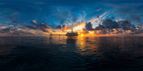 Obraz premium Oil extracting rig platform in the ocean 8K VR Immersive Spherical Panorama