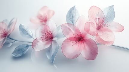  delicate, translucent pink and white flower illustration set against a soft background, capturing the ethereal beauty and grace of blooming petals.