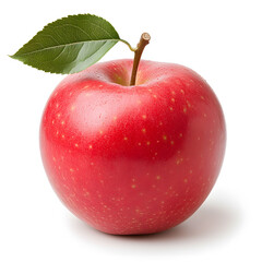 A red apple with a green leaf on top. The apple is fresh and ripe, ready to be eaten. isolated white background. Ai generative