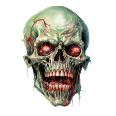 Fototapeta premium A Grotesque Depiction of a Decaying, Rotting Skull with Red Eyes