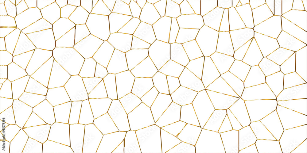 Poster golden gradient lines stroke abstract white crystalized broken glass background. voronoi diagram bac