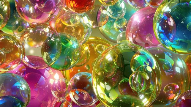 Abstract Colorful Bubbles with Iridescent Shimmering Surfaces