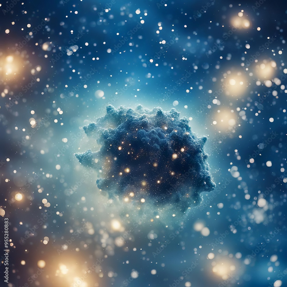 Wall mural 3D illustration of a microscopic view of a virus cells in outer space.