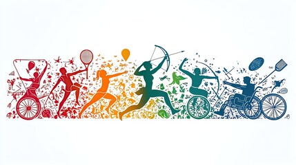 Dynamic silhouettes of athletes engaged in various sports, showcasing movement, energy, and diversity in an artistic gradient design.