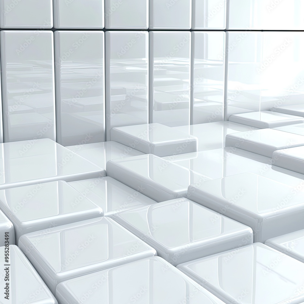 Wall mural a modern abstract background featuring glossy white tiles arranged in a seamless pattern, ideal for 