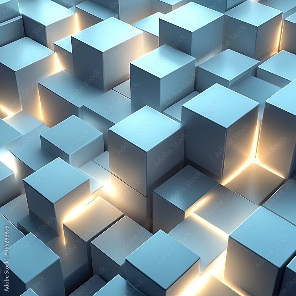 Canvas Prints abstract 3d illustration of blue cubes with glowing edges, creating a dynamic and modern visual text