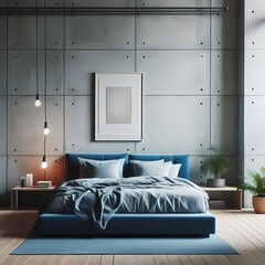 modern living room, Interior of luxurious sleeping room, comfortable bed, Scandinavian style decoration, created with generative A.I tools.
