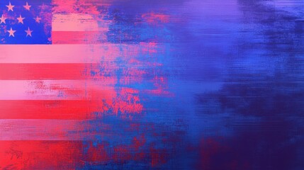 Obraz premium Patriotism in Colors: Artistic American Flag Banner with Vibrant Blue and Red Gradient Background