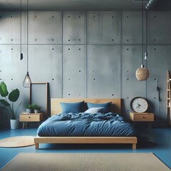 modern living room, Interior of luxurious sleeping room, comfortable bed, Scandinavian style decoration, created with generative A.I tools.