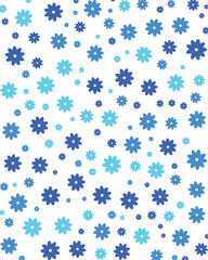 Blue and turquoise floral pattern on a white background, creating a fresh and vibrant design perfect for spring and summer themes, vector illustration.