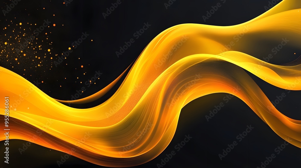 Poster Abstract, orange-glowing wave on a black background vector presentation design