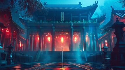 Obraz premium Nocturnal Illumination: An Ancient Asian Temple