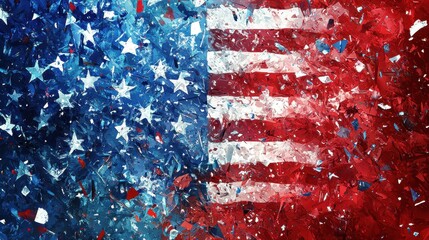 Naklejka premium Patriotic Celebration with USA Flag and Confetti Burst Background