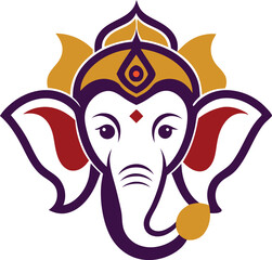 Lord Ganesh head logo vector illustration on white background artwork, Lord Ganesha icon.

