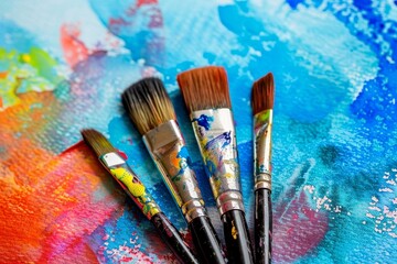 Fototapeta premium Painterly Inspiration: vibrant watercolors and brushes