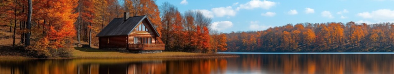 Obraz premium Autumn River Scene with Golden Trees