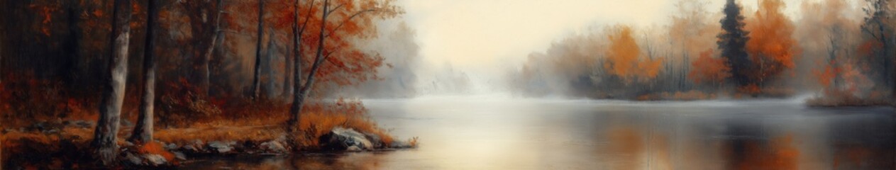 Peaceful Autumn Lake with Mist