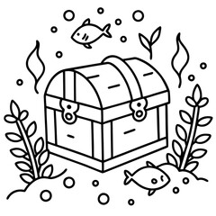 Underwater treasure chest surrounded by fish