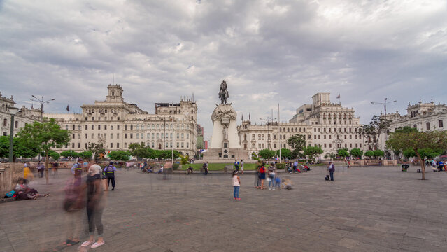 Monument to Jose de San Martin on the Plaza San Martin timelapse hyperlapse in Lima, Peru.