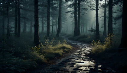 Obraz premium Magical forest filled with soft moonlight, high quality, realism
