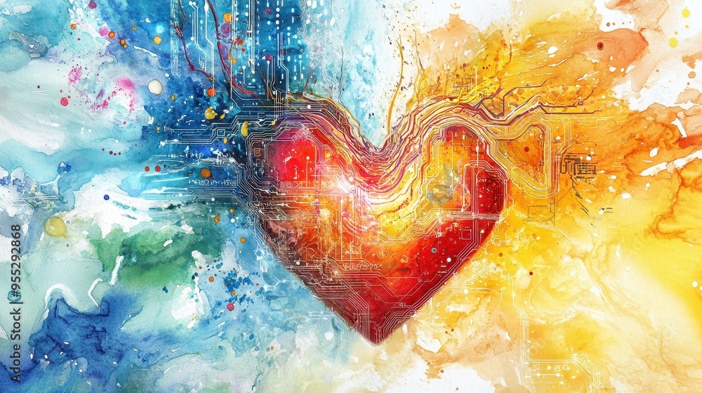 Aufkleber cyberheart - the fusion of artistic expression and technological integration