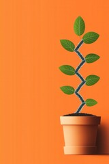 A vibrant green plant thriving in a terracotta pot against a bold orange background, symbolizing growth and vitality.