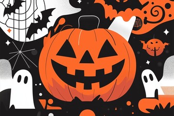 Modern Halloween Bash, Halloween poster, flat style, minimalist design, bold shapes, limited color palett