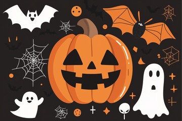 Modern Halloween Bash, Halloween poster, flat style, minimalist design, bold shapes, limited color palett
